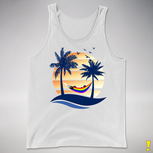 LGBTQ Progress Pride Hammock Summer Beach Sunset Premium Tank Top - White
